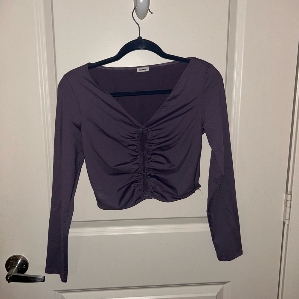 Garage Purple Ruched Crop Blouse